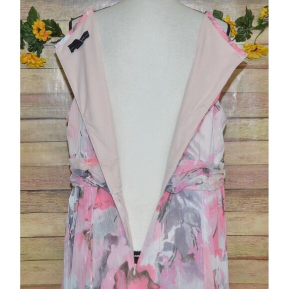 R & M Richards Pink Floral Ruffled Maxi Dress Women's 16W Chiffon Fairy Feminine - Picture 12 of 15